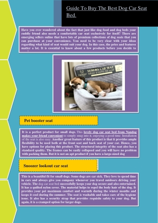 Guide To Buy The Best Dog Car Seat Bed.