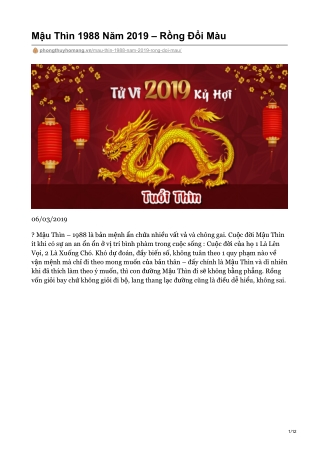Mậu Thìn 1988 Năm 2019 – Rồng Đổi Màu