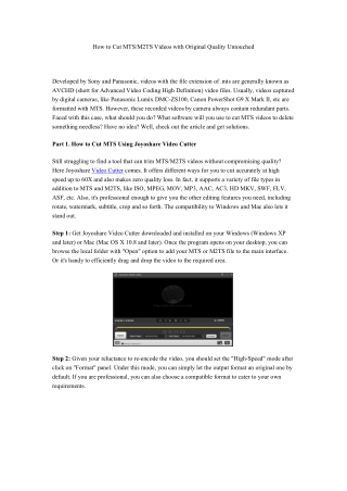 Learn How to Cut MTS/M2TS Videos without Loss of Quality