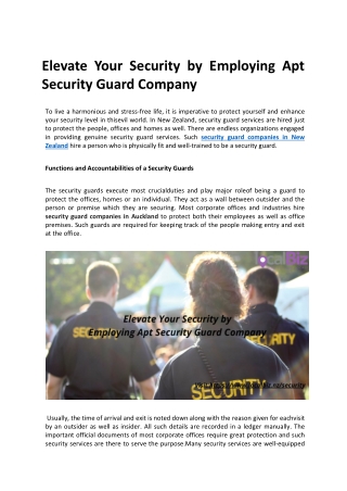 Elevate Your Security by Employing Apt Security Guard Company