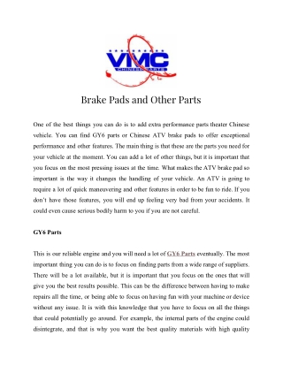 Brake Pads and Other Parts