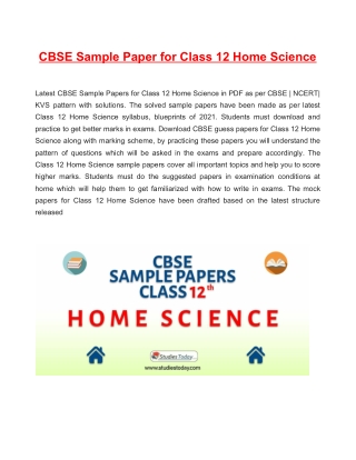 Download CBSE Sample Paper 2021 for Class 12 Home Science with solution in PDF