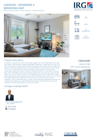 Buy LAKESIDE - UPGRADED 2 BEDROOM UNIT-411980 - IRG Cayman