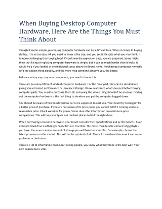 When Buying Desktop Computer Hardware, Here Are the Things You Must Think About