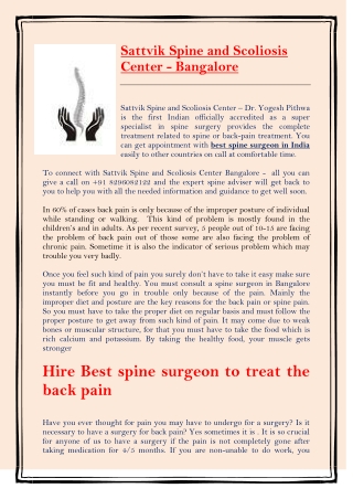 Hire Best spine surgeon to treat the back pain