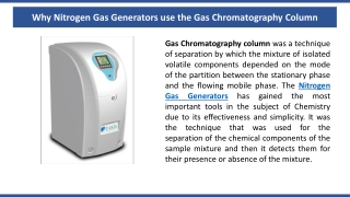 Why Nitrogen Gas Generators use the Gas Chromatography Column?
