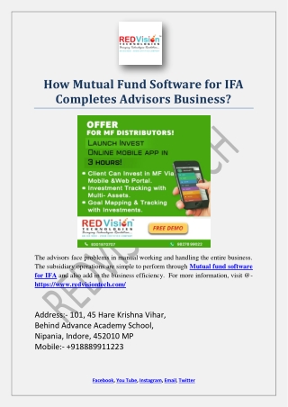 How Mutual Fund Software for IFA Completes Advisors Business?