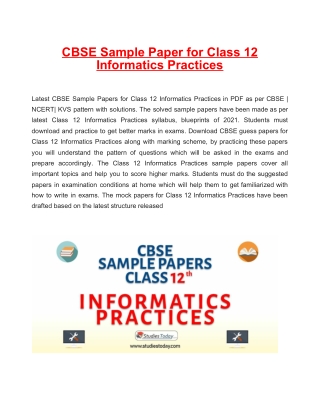 CBSE Sample Paper 2021 for Class 12 Informatics Practices Based on Revised CBSE Syllabus 2020-21