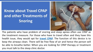 Know about Travel CPAP and other Treatments of Snoring