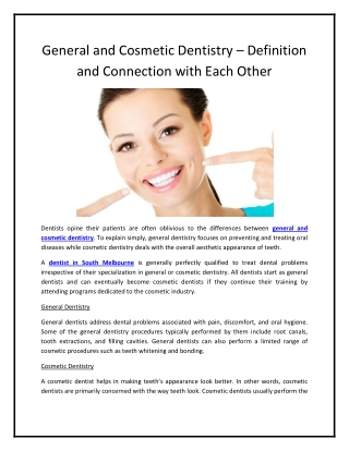 General and Cosmetic Dentistry – Definition and Connection with Each Other