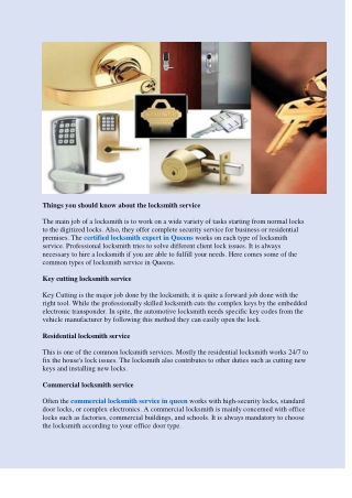 Things you should know about the locksmith service