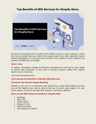 Top Benefits of SEO Services for Shopify Store.
