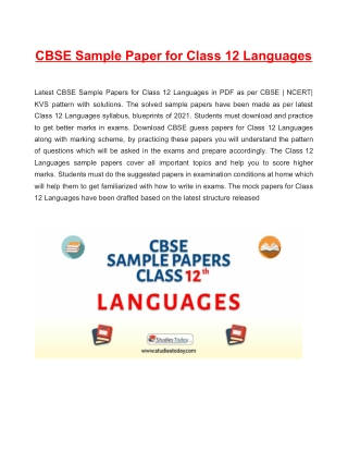 CBSE Sample Paper 2021 for Class 12 Languages Based on Revised CBSE Syllabus 2020-21