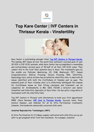 Top Kare Center | IVF Centers in Thrissur Kerala - Vinsfertility