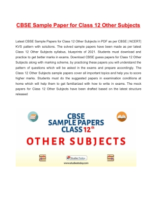 CBSE Sample Paper 2021 for Class 12 Other Subjects Based on Revised CBSE Syllabus 2020-21