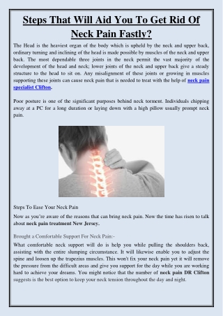 Steps That Will Aid You To Get Rid Of Neck Pain Fastly?