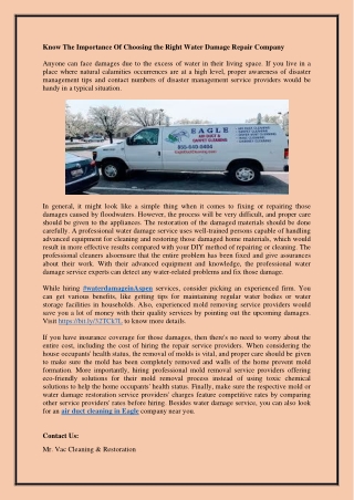 Know The Importance Of Choosing the Right Water Damage Repair Company
