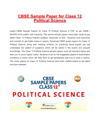 Download CBSE Sample Paper 2021 for Class 12 Political Science with solution in PDF