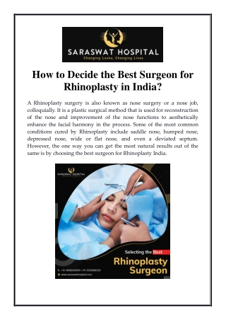 How to Decide the Best Surgeon for Rhinoplasty in India?