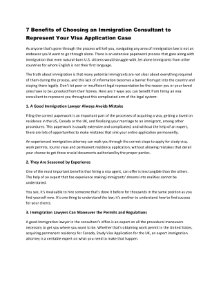 7 Benefits of Choosing an Immigration Consultant to Represent Your Visa Application Case