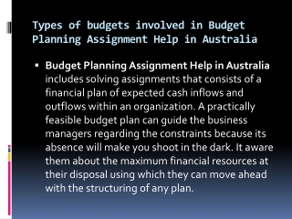 Types of budgets involved in Budget Planning Assignment Help in Australia