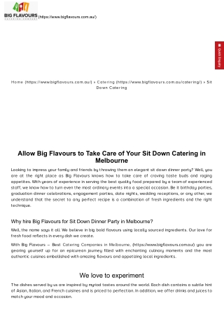 Best sitdown Catering Melbourne, Victoria