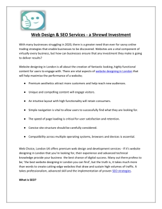 Web Design & SEO Services - a Shrewd Investment