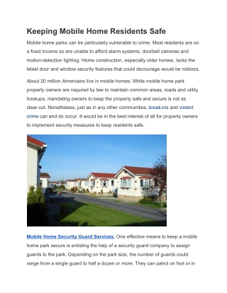 Keeping Mobile Home Residents Safe