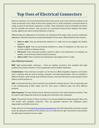 Top Uses of Electrical Connectors