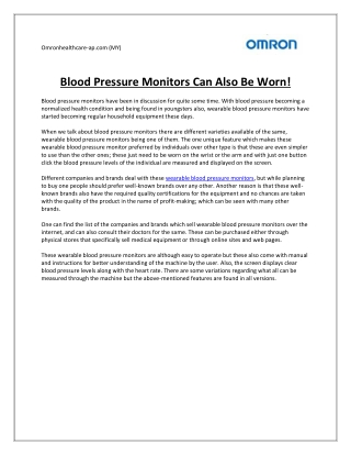 Blood Pressure Monitors Can Also Be Worn!