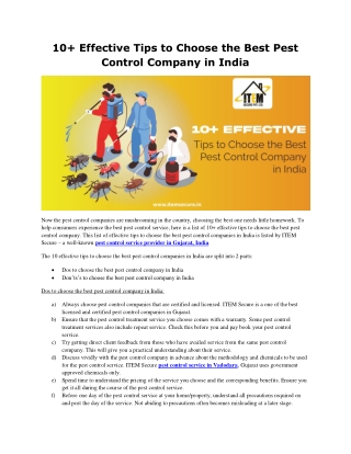 10  Effective Tips to Choose the Best Pest Control Company in India