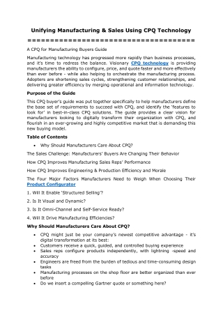 Unifying Manufacturing & Sales Using CPQ Technology