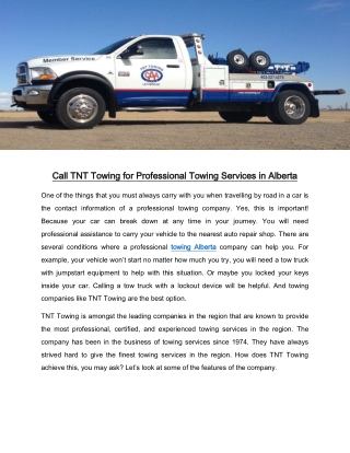 Call TNT Towing for Professional Towing Services in Alberta