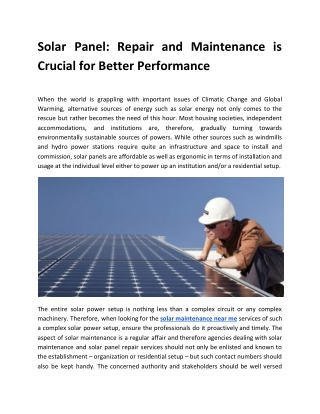 Solar Panel: Repair and Maintenance is Crucial for Better Performance