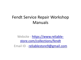 Fendt Service Manual for a Reliable Service