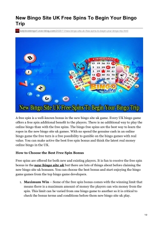 New Bingo Site UK Free Spins To Begin Your Bingo Trip