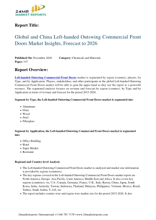 Left-handed Outswing Commercial Front Doors Market Insights, Forecast to 2026