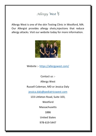 Skin Testing Clinic in Westford MA | Allergy West