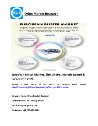 European Blister Market Size, Share & Forecast to 2020-2026