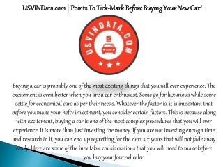 USVINData.com | Points To Tick-Mark Before Buying Your New Car!