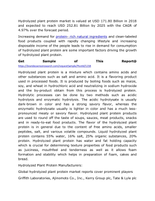 Hydrolyzed Plant Protein Market| Share, Size, Trends Global Industry Growth Forecast 2020-2025