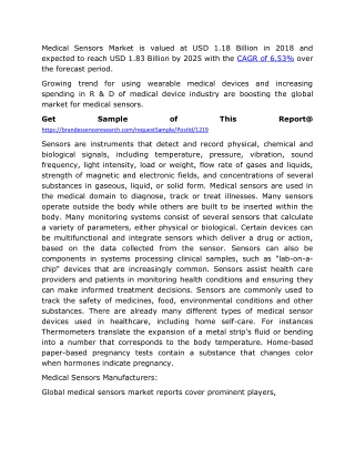 Medical Sensors Industry| Share, Size, Trends Global Industry Growth Forecast 2020-2025