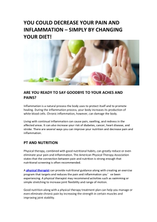YOU COULD DECREASE YOUR PAIN AND INFLAMMATION – SIMPLY BY CHANGING YOUR DIET!