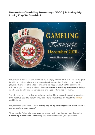 December Gambling Horoscope 2020 | Lucky Days To Gamble | Dharamraz
