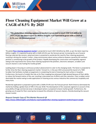 Floor Cleaning Equipment Market Will Grow at a CAGR of 8.5% By 2025