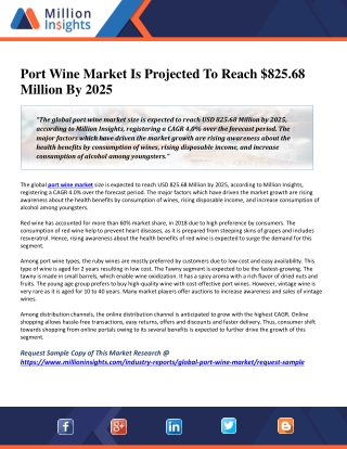 Port Wine Market Is Projected To Reach $825.68 Million By 2025