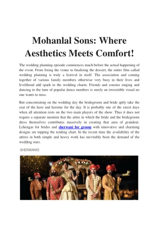 Mohanlal Sons: Where Aesthetics Meets Comfort!