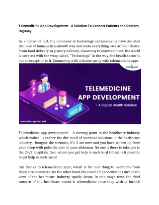 TeleMedicine App Development - A Digital Health Solutions to Connect Patients and Doctors