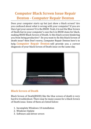 Computer Black Screen Repair Denton