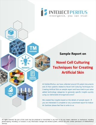 Cell Cultuirng for Artifical Skin Report - IntellectPeritus